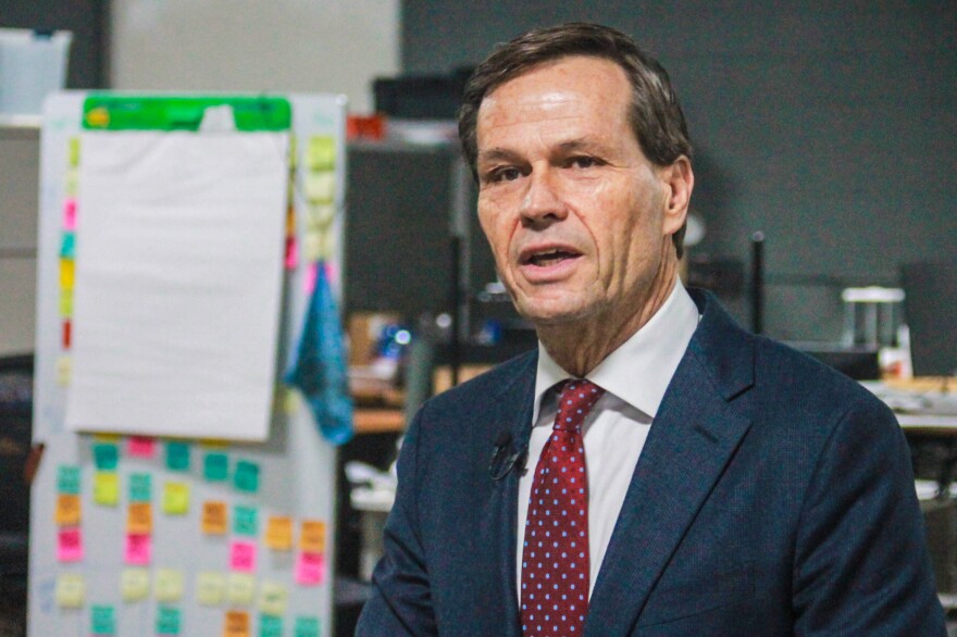 Republican gubernatorial candidate Brad Chambers unveiled his 10-point economic plan at a tech innovation facility in Fishers, Indiana on March 18, 2024.