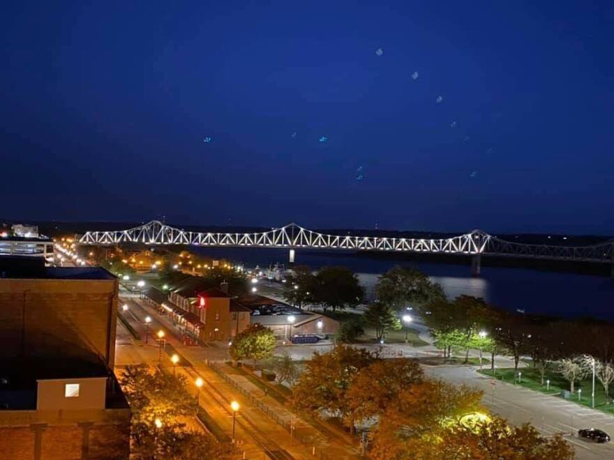 Crews test the new spectrum LED lighting display on the Murray Baker Bridge. 