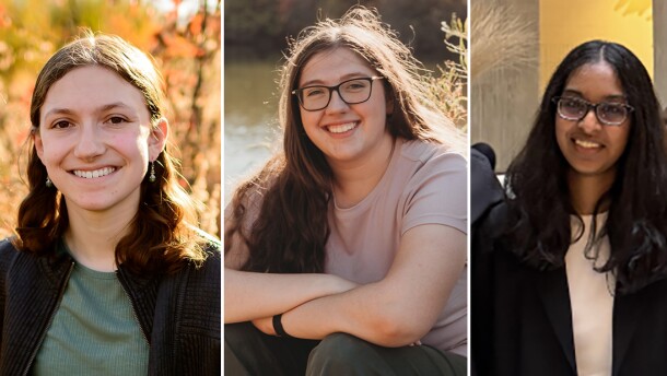 Wren Davis of Chillicothe, Keira Henneise of Pekin, and Neethra Venkatesh of Dunlap