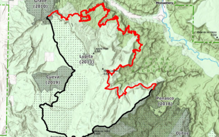 The Forest Service map of the Laguna Fire, in Northern New Mexico, on Jul. 15, 2025.