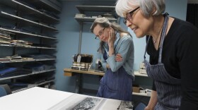 University of Washington conservators Kate Leonard, left, and Judith Johnson in the UW's Conservation Center at Suzzallo Library. Conservators repair and protect 10 thousand rare books, manuscripts, maps and other paper items every year.