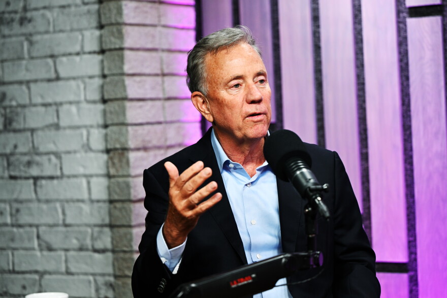 Connecticut Governor Ned Lamont during his in studio interview with Frankie Graziano on the Wheelhouse at Connecticut Public Broadcasting in Hartford, Connecticut on October 6, 2026. (Joe Amon / Connecticut Public)