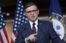 Speaker of the House Mike Johnson, R-La., speaks during a news conference amid threats that Rep. Marjorie Taylor Greene, R-Ga., a staunch ally of former President Donald Trump, is threatening to oust Johnson from his leadership post, at the Capitol in Washington, Tuesday, May 7, 2024. (AP Photo/J. Scott Applewhite)