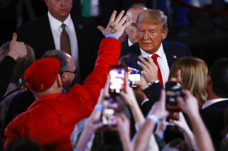President Donald Trump meets with attendees after a FOX News Channel Town Hall, co-moderated by FNC's chief political anchor Bret Baier of Special Report and The Story anchor Martha MacCallum, in Scranton, Pa., Thursday, March 5, 2020. (AP Photo/Matt Rourke)