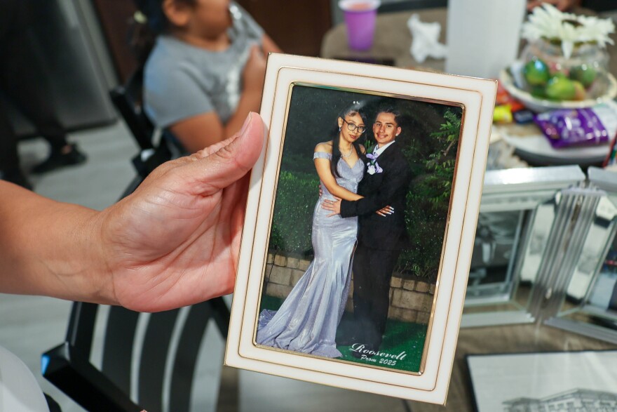 Sanchez’s daughter, Kayla Galvan, posed with her boyfriend for prom last school year in a dress paid for by the school district.