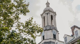The bell tower of Old Main on Penn State's campus