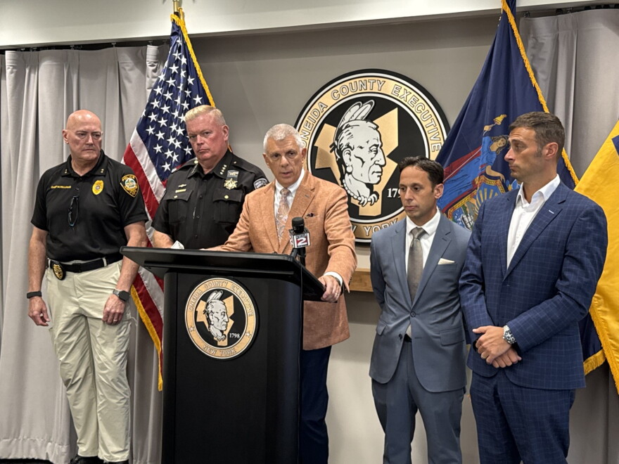 Oneida County Executive Anthony Picente was joined by other local officials to announce raids carried out at two Utica businesses. Authorities say they confiscated suspected synthetic cannabis and other goods.