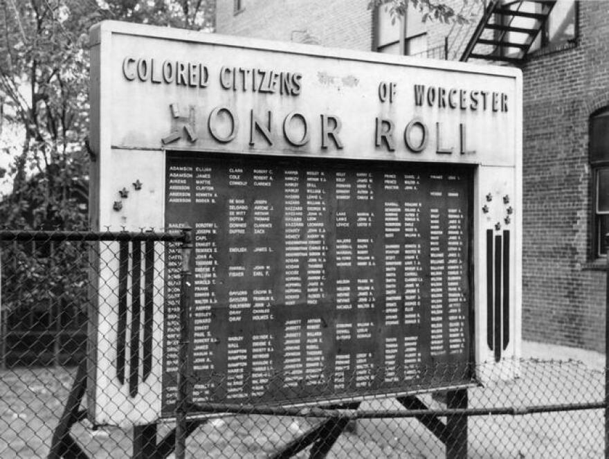 The original monument honoring people of color from Worcester who served in World War II. 
