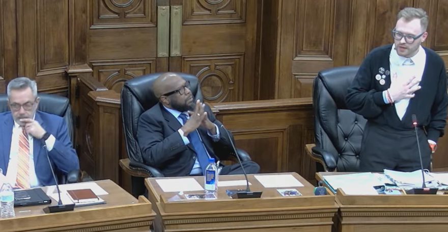 Ward 1 Councilmember Fran Wilson (right) addresses council members after being sworn in Dec. 1, 2025.