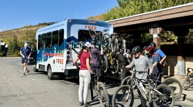 Park City's purple bus to Bonanza Flat can accommodate up to eight bikes per trip.