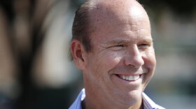 Rep. John Delaney, D-Md., speaks to fairgoers during a visit to the Iowa State Fair in Des Moines, Iowa, on Aug. 10, 2018. (Charlie Neibergall/AP)