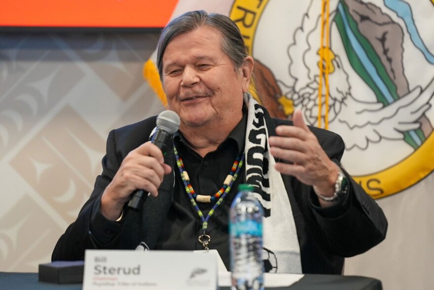 Puyallup Tribal Chairman Bill Sterud addresses the crowd on March 12 at a ceremony to recognize collaboration between the tribe, Tacoma and Pierce County to host events for the 2026 FIFA Men's World Cup.