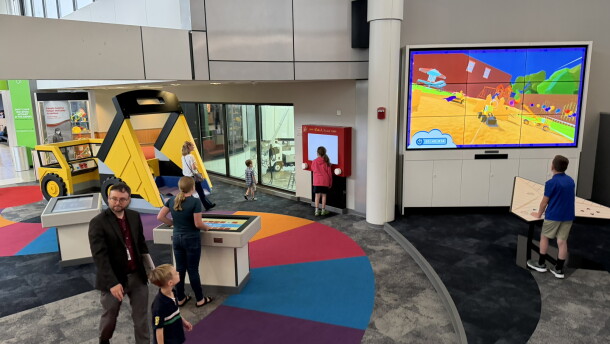 A group of children checks out the newly expanded play zone at the Frederick Douglass Greater Rochester International Airport.