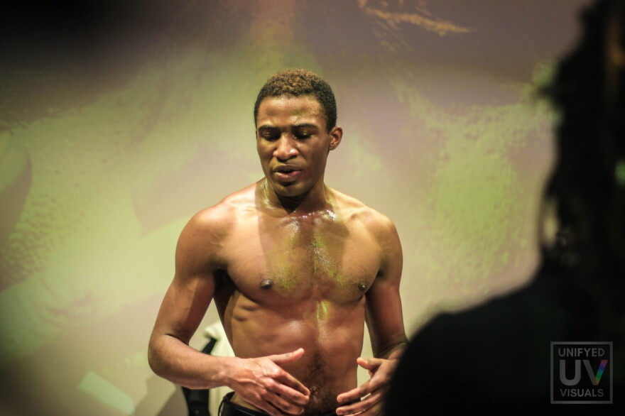 Performance artist Tristan Parks from a December workshop of his piece 'They Do Not Know Harlem: In Communion with James Baldwin' at the Slippage Lab at Duke University.