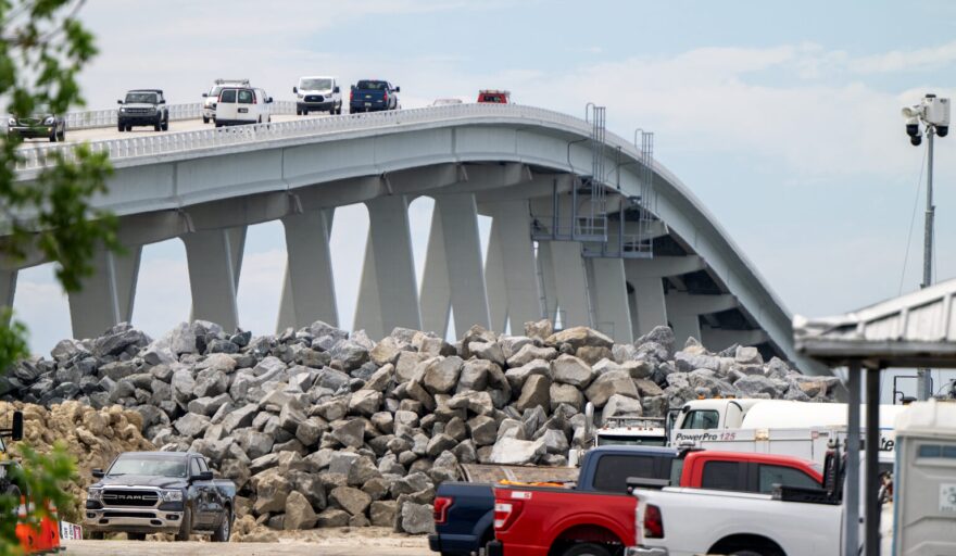 Mounds of rock that remain roadside by the Sanibel Causeway.