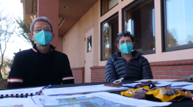 Gateway residents Patricia Cambianica and James Becker greeted stakeholders arriving to the City of Arcata's Gateway Open House on January 21 at the Community Center. They worry that large apartment buildings will cast shadows on their 7th street home.