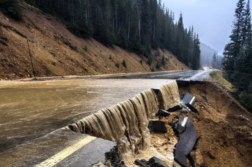 Flood damage on U.S. 550, north of Silverton, near the Ophir Pass turnoff. Oct. 22, 2026.