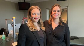 Lauren Roberts (left) and Caroline Ellert (right) in the WFYI studios.