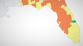 This map, provided by the CDC, shows the latest COVID-19 Community Level for Florida Counties. Orange is high, yellow is medium and green is low. 