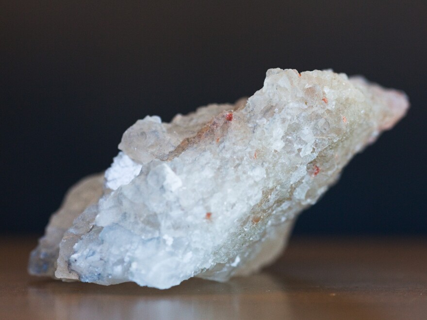 A hunk of salt from the underground nuclear waste dump in Carlsbad, New Mexico. A piece of salt is believed to have fallen from a cavern ceiling and crushed drums of waste.