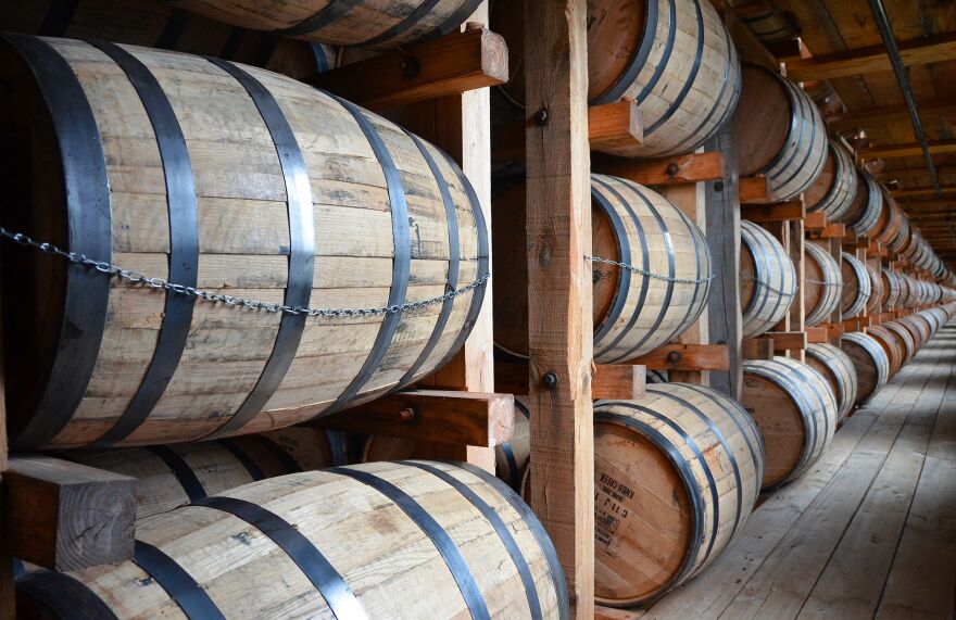 Beam Rack House with barrels.