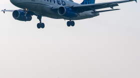 A United Airlines jet approaches for landing at Ronald Reagan Washington National Airport, Sunday, Aug. 9, 2026, in Washington. (AP Photo/Alex Brandon)