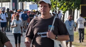 A picture taken on Jan. 14, 2017, shows South African conservationist Wayne Lotter taking part in the Walk for Elephants event endorsed by the Chinese embassy, in Dar es Salaam.
Lotter, a leading conservationist who had worked hard to bring down notorious elephant poachers and stop ivory trafficking, has been shot dead in Tanzania, his PAMS foundation said on Aug. 20, 2017. (Daniel Hayduk/AFP/Getty Images)