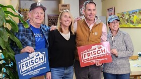 Adam Frisch Campaigning in Delta, Colorado. (From l-r) Jeff Skeels, Debbie Kimball, Adam Frisch and Dea Jacobson