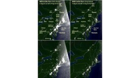 NOAA photos of the US East Coast lights the night before and the night of the August 14, 2003 blackout which left nearly 50 million people without power.