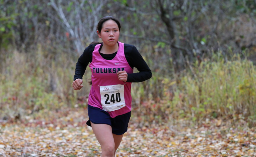 Runners compete at the ASAA cross-country running state championships in Anchorage on Oct. 3, 2026.