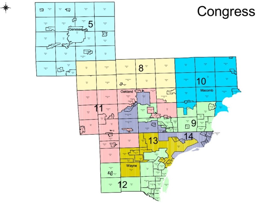 New congressional district maps close up of southeast Michigan.