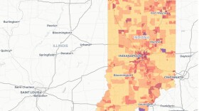 Map of Indiana with color-coded regions based on eviction rates.