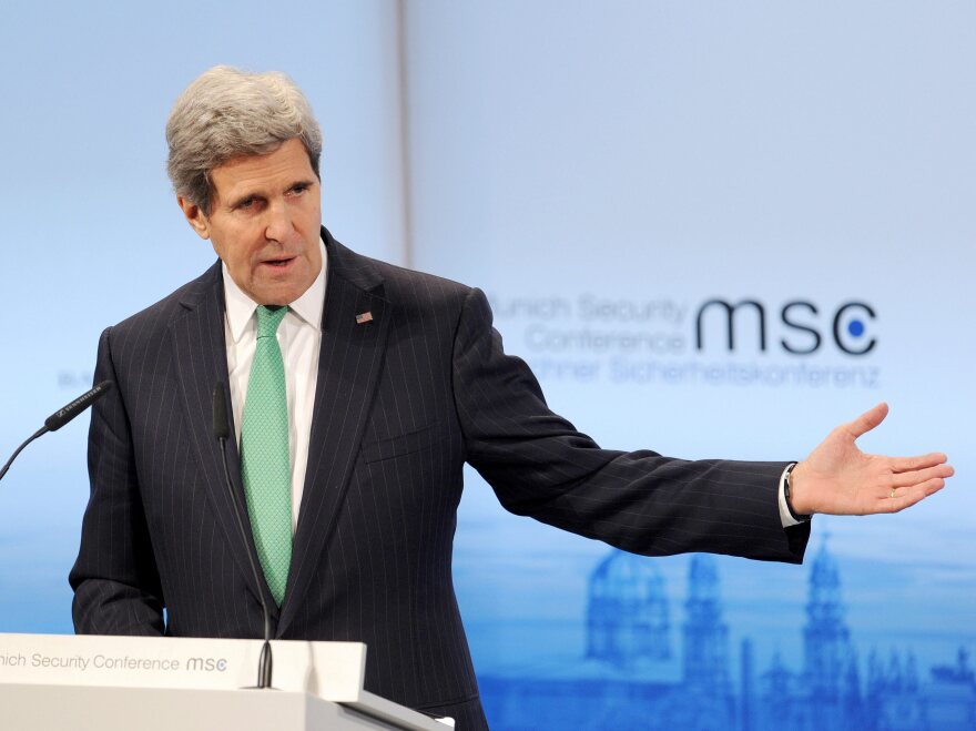 Secretary of State John Kerry addresses delegates at the 50th Security Conference in Munich, Germany, on Saturday.