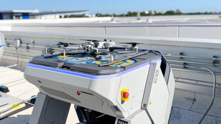 Drone on docking station. 