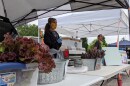 Jill Stimatze wears a mask at her booth at the Kansas Grown Farmers Market in Wichita.