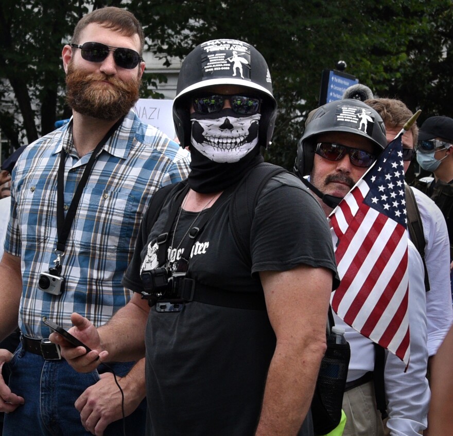 Demonstrators march near the White House.