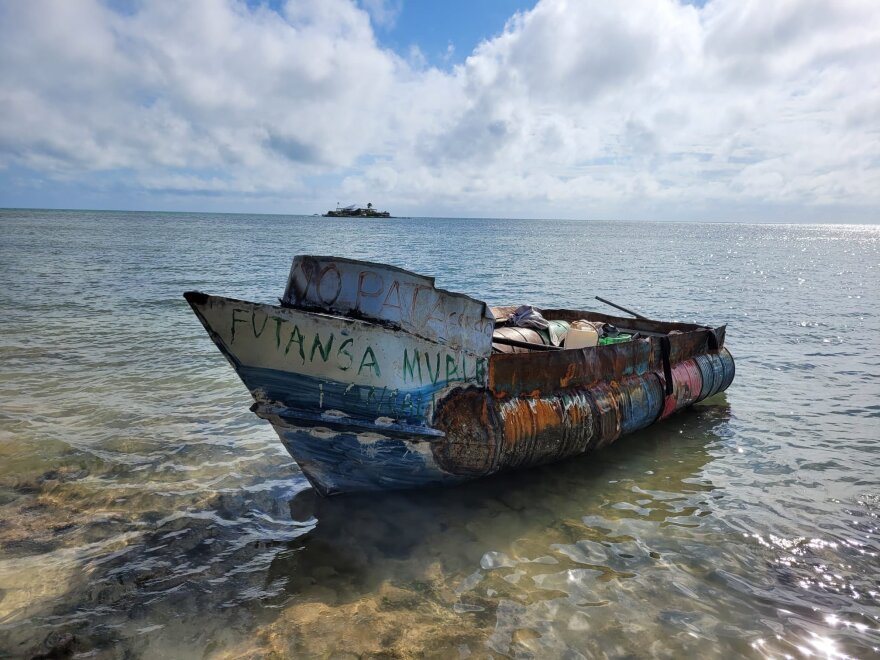  People from Cuba made landfall in the Florida Keys in December 2022 on this handmade boat, the U.S. Border Patrol said. Federal agencies have seen a significant increase in maritime migration this year.