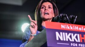 Republican presidential hopeful and former UN Ambassador Nikki Haley speaks after results came in for the New Hampshire primaries during a watch party in Concord, New Hampshire.