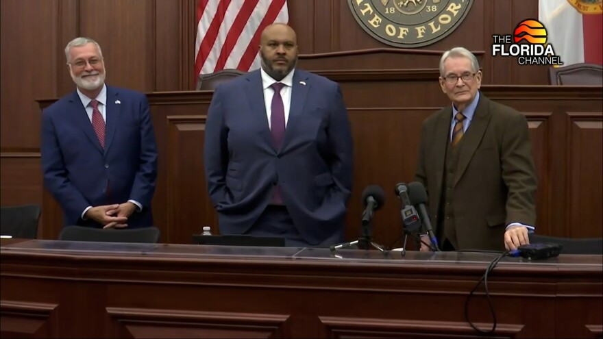Florida Senate President Ben Albritton, Tallahassee Senator Corey Simon and Pensacola Senator Don Gaetz during a press conference after the passing of Rural Renaissance.
