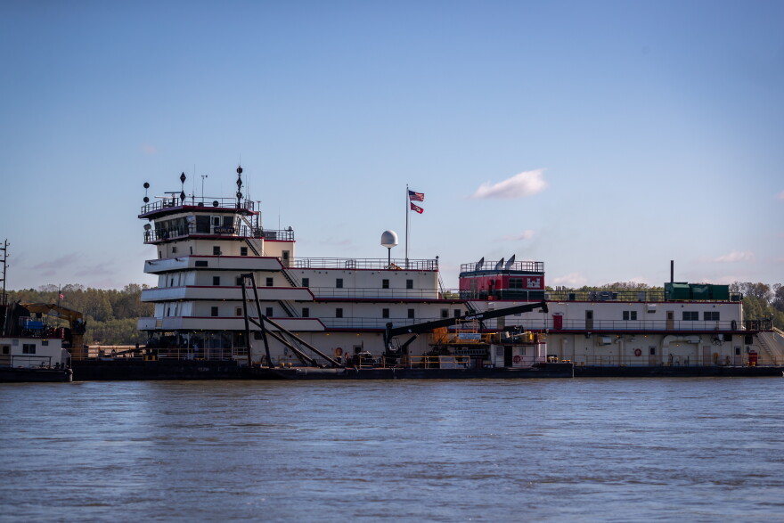 The Dredge Hurley, a "dustpan dredge" operated by the U.S. Army Corps of Engineers, has been working around the clock to keep areas of the Mississippi deep enough for shipping.