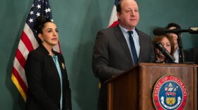 Colorado Gov. Jared Polis announces that he’s tapped Judge Susan Blanco, left, to fill a vacancy on the Colorado Supreme Court during a news conference on Tuesday, Feb. 17, 2026, at the Colorado Capitol in Denver.