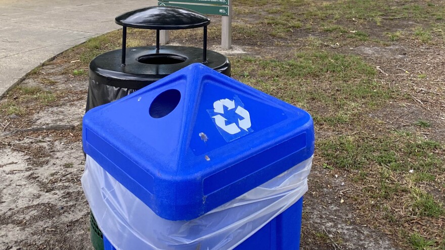 A recycling bin outside Chesapeake City Hall in 2022. (Photo by Katherine Hafner)