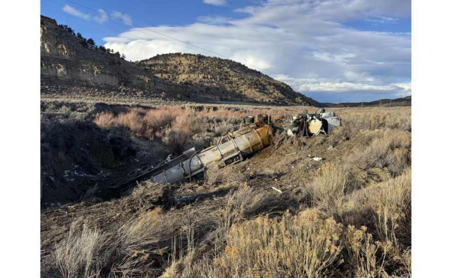 Day 1: (Day of incident) Tanker truck in ditch. Photo provided by other federal partner