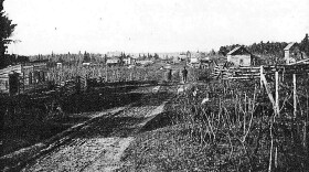 A photo of the Cheboiganing Band village before it was burned in 1900.