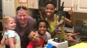 moms and kids in kitchen