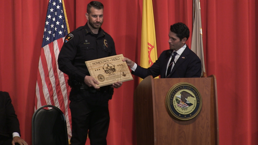 Las Cruces Police Chief Jeremy Story receives the Hometown Hero Award.