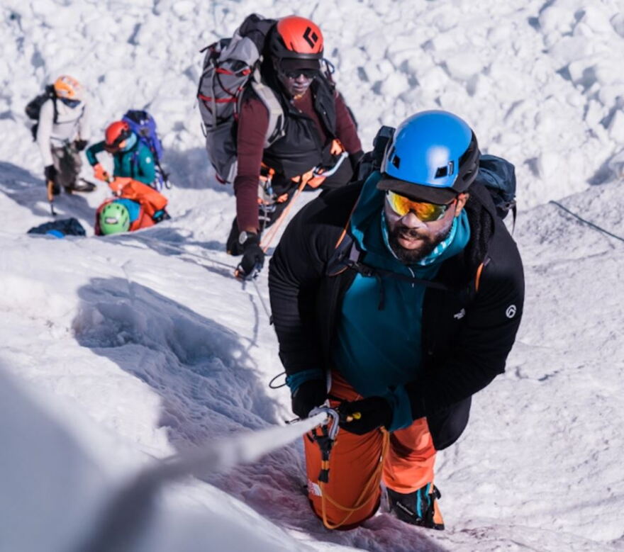 Thomas Moore, in front, and the Full Circle Everest Expedition team earlier this spring.
