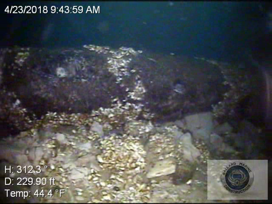The west Line 5 oil pipeline, which was struck by an anchor last April.