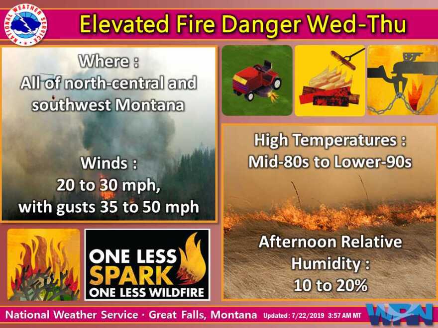 A National Weather Service advisory for elevated fire danger for July 24-25 in north-central and southwest Montana. 
