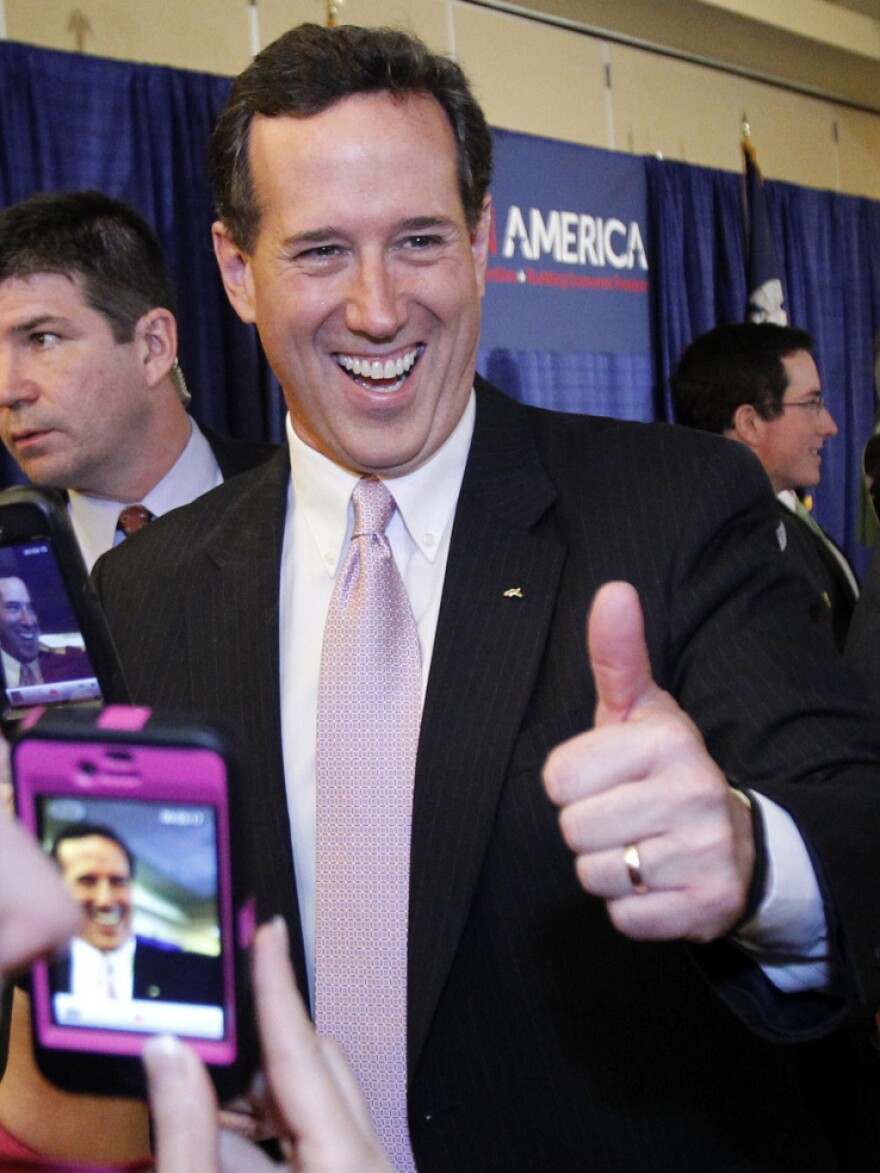 Rick Santorum won primaries in both Alabama and Mississippi on Tuesday night. He spoke to supporters in Lafayette, La.